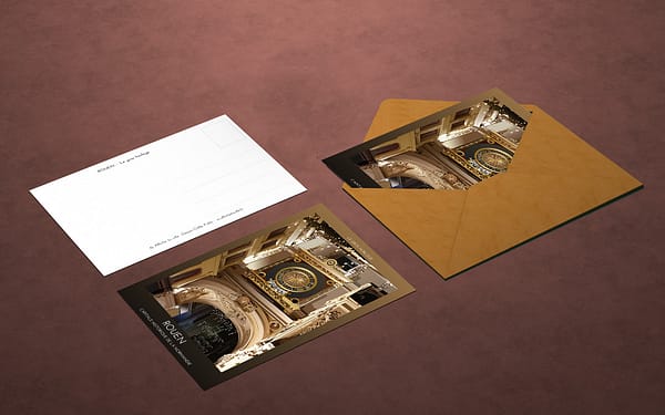 Présentation de la carte postale de Rouen, le Gros-Horloge avec son enveloppe