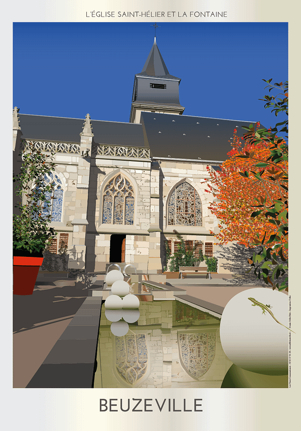 Beuzeville : L'église Saint-Hélier et sa fontaine